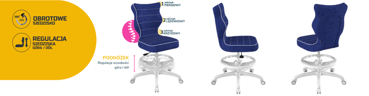 Entelo, Petit, krzesło młodzieżowe z podnóżkiem, wzrost 146-176,5 cm, niebieskie