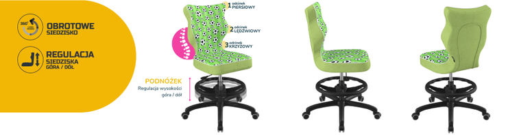 Entelo, Petit, krzesło młodzieżowe z podnóżkiem, wzrost 146-176,5 cm, piłki