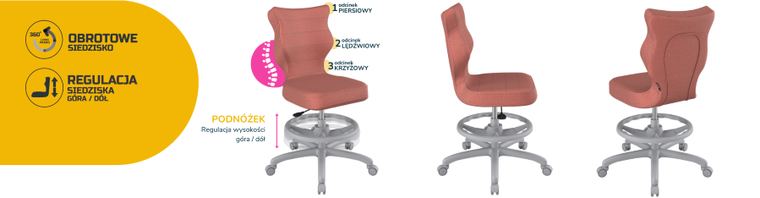Entelo, Petit, krzesło młodzieżowe z podnóżkiem, wzrost 146-176,5 cm, różowe