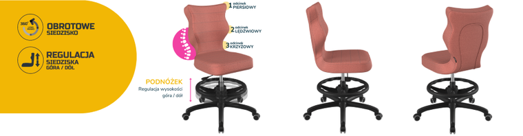 Entelo, Petit, krzesło młodzieżowe z podnóżkiem, wzrost 146-176,5 cm, różowe