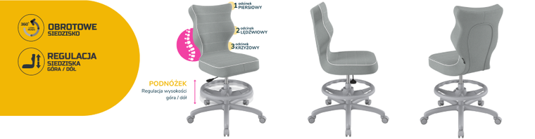 Entelo, Petit, krzesło młodzieżowe z podnóżkiem, wzrost 146-176,5 cm, szare