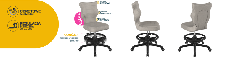 Entelo, Petit, krzesło młodzieżowe z podnóżkiem, wzrost 146-176,5 cm, szare