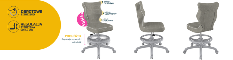 Entelo, Petit, krzesło młodzieżowe z podnóżkiem, wzrost 146-176,5 cm, szare