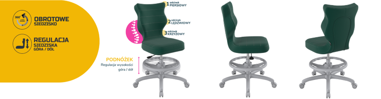 Entelo, Petit, krzesło młodzieżowe z podnóżkiem, wzrost 146-176,5 cm, zielone