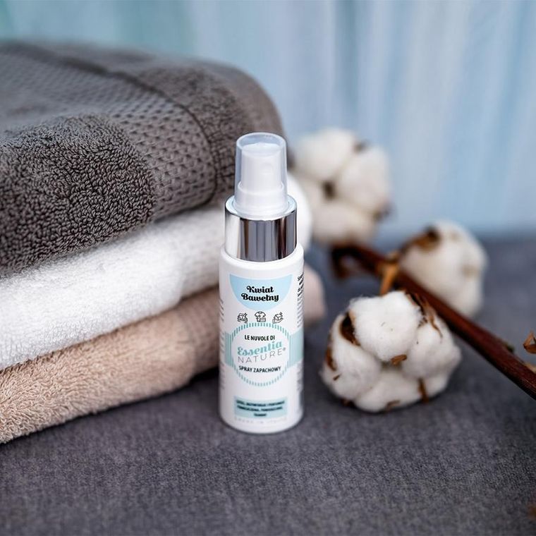 Essentia Nature, odświeżacz w sprayu do tkanin i wnętrz, Kwiat Bawełny, 50 ml