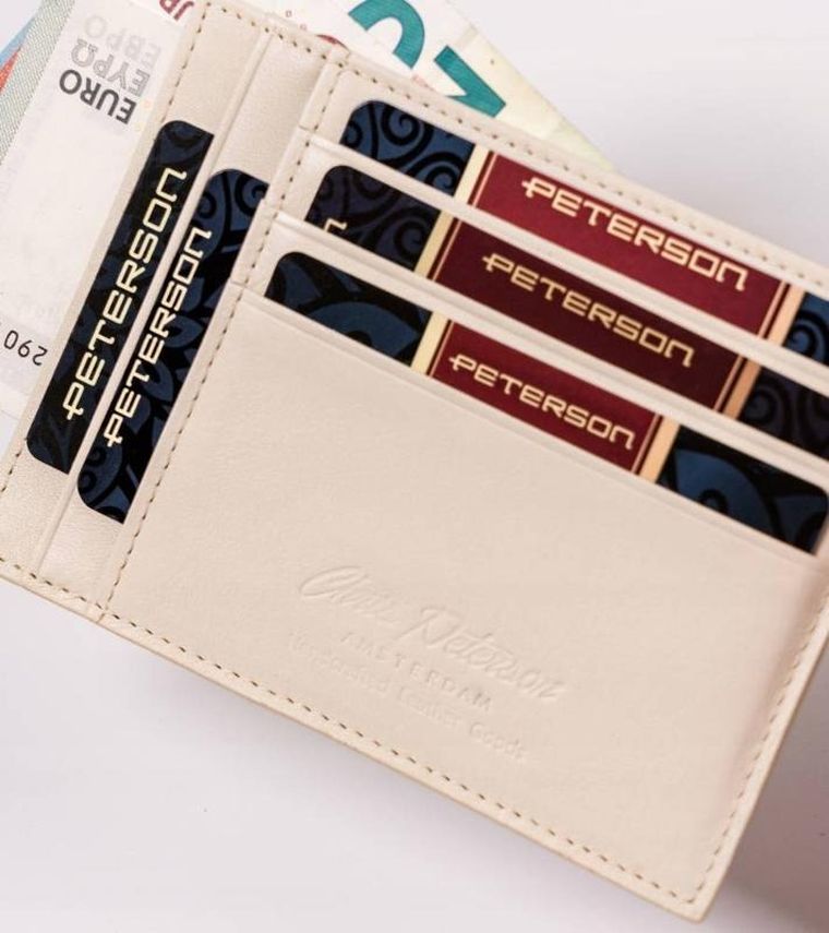 Etui na dokumenty, beżowe, skórzane, Peterson