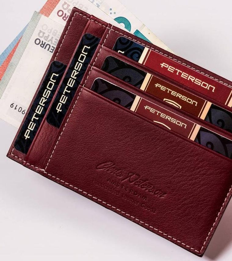 Etui na dokumenty, bordowe, skórzane, Peterson