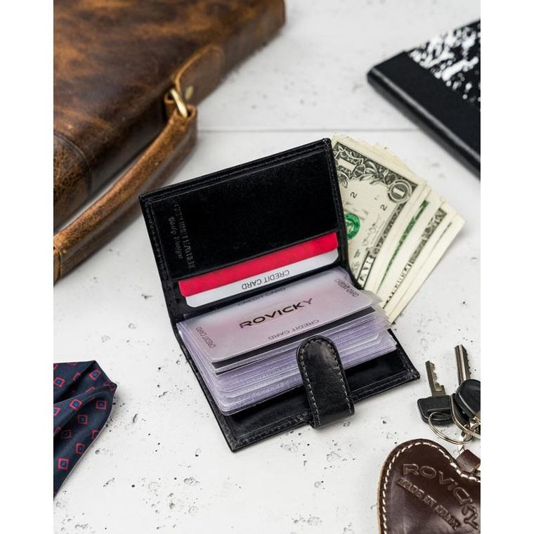 Etui na dokumenty, czarne, skórzane, Rovicky