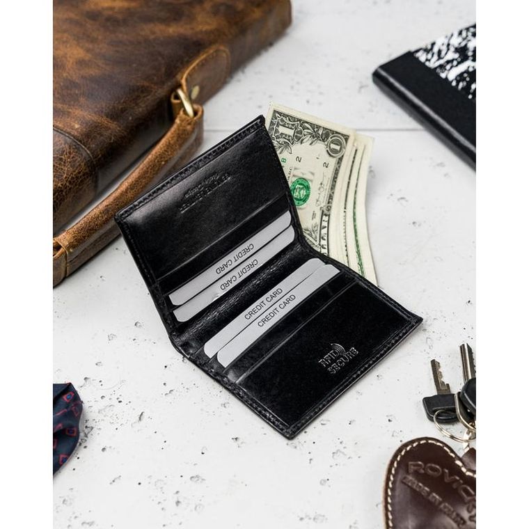 Etui na dokumenty, czarne, skórzane, Rovicky