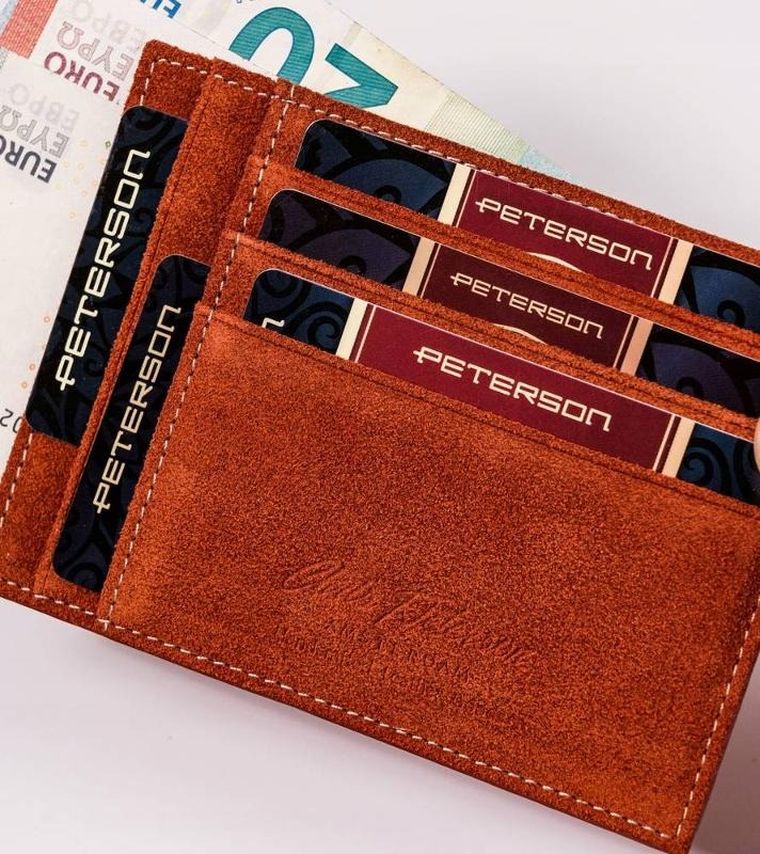 Etui na karty, brązowe, skórzane, Peterson