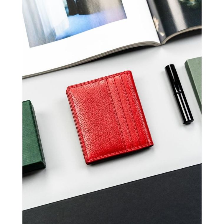 Etui na karty, czerwone, skórzane, RFID, 4U Cavaldi