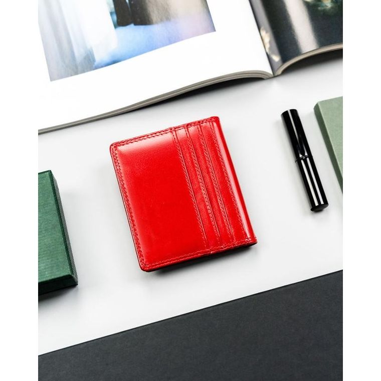 Etui na karty, czerwone, skórzane, RFID, 4U Cavaldi