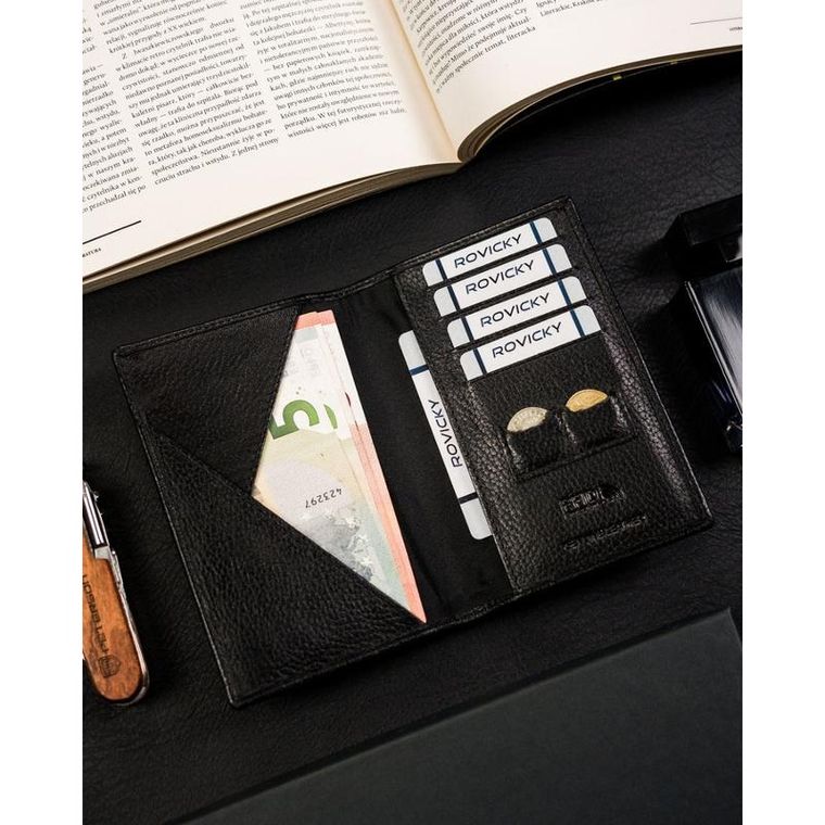 Etui na karty i paszport, czarne, skórzane, 4U Cavaldi