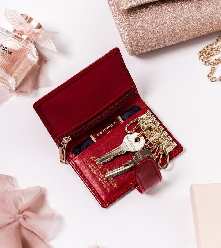 Etui na klucze, czerwone, skórzane, Peterson