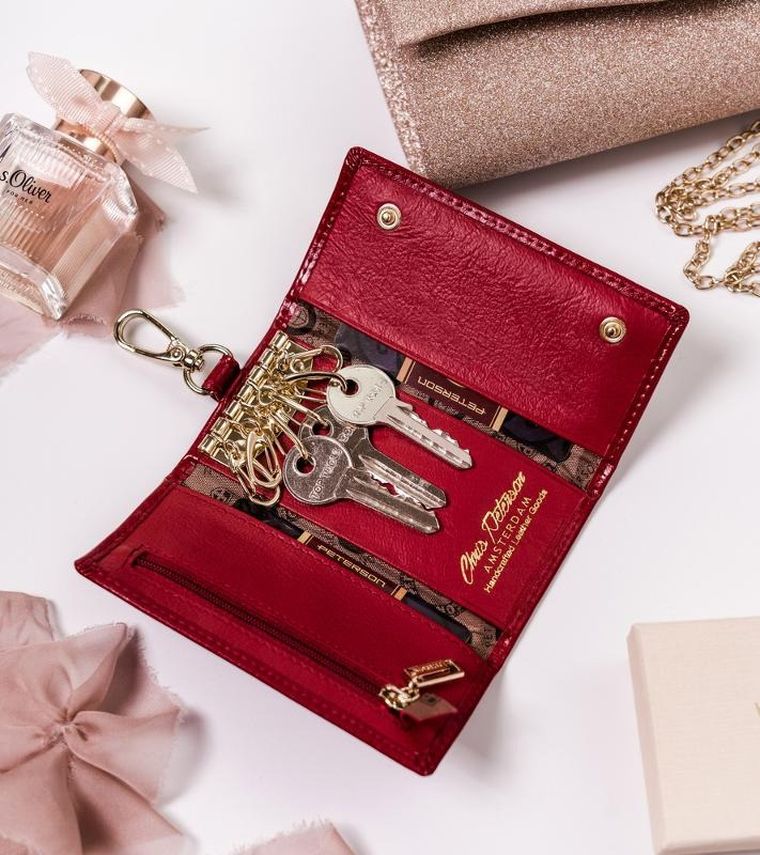 Etui na klucze, czerwone, skórzane, Peterson