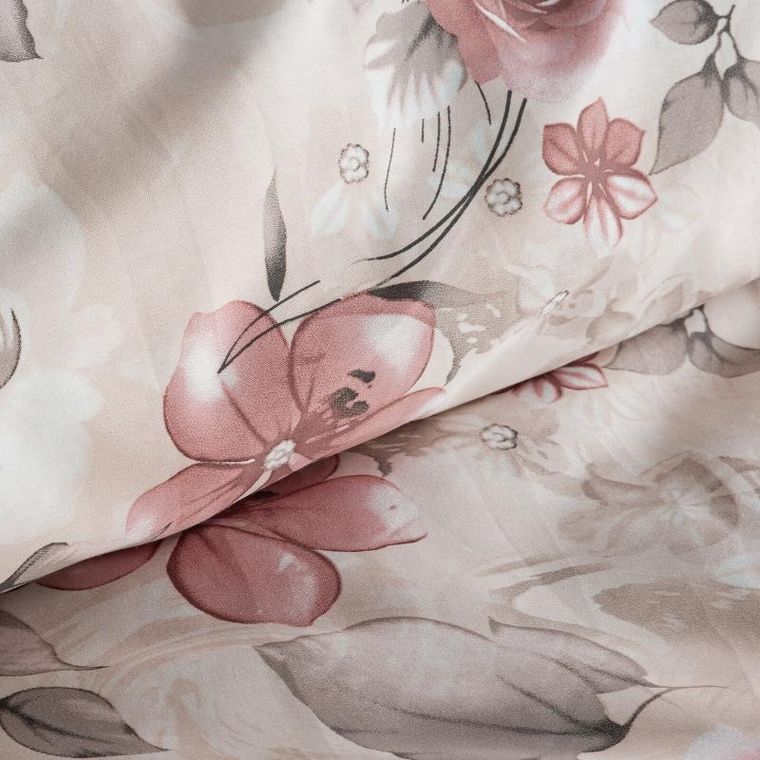 Eurofirany, komplet pościeli satynowej, Spring, 220-200 cm, pudrowy róż