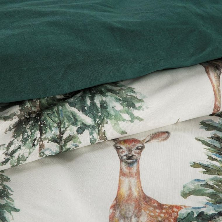 Eurofirany, świąteczny komplet pościeli, Deer, 140-200 cm, biały