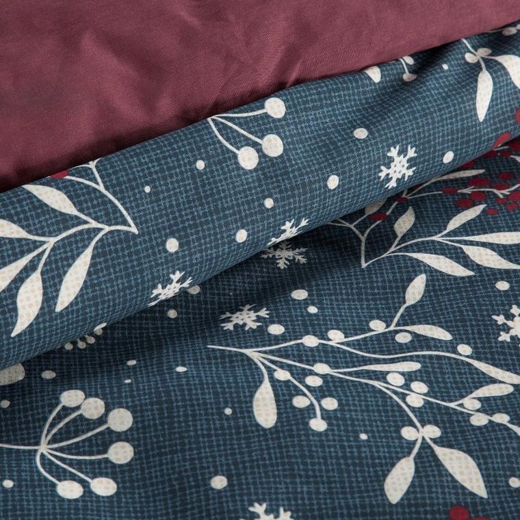 Eurofirany, świąteczny komplet pościeli, Kristy, 140-200 cm, granatowy