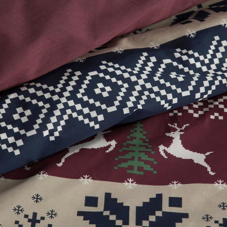 Eurofirany, świąteczny komplet pościeli, Skandy, 220-200 cm, granatowy