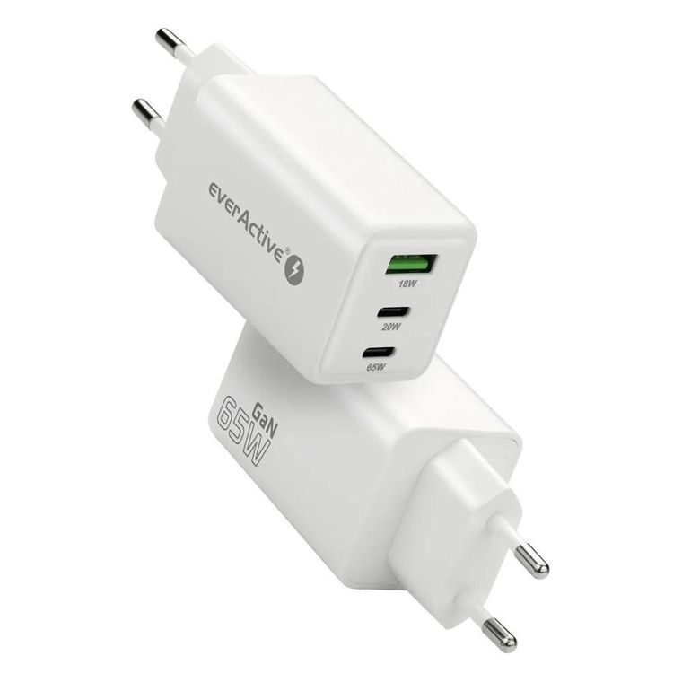 Everactive, ładowarka sieciowa, GAN 1xUSB, 2xUSB-C, QC, 65W, biała, SC-655Q