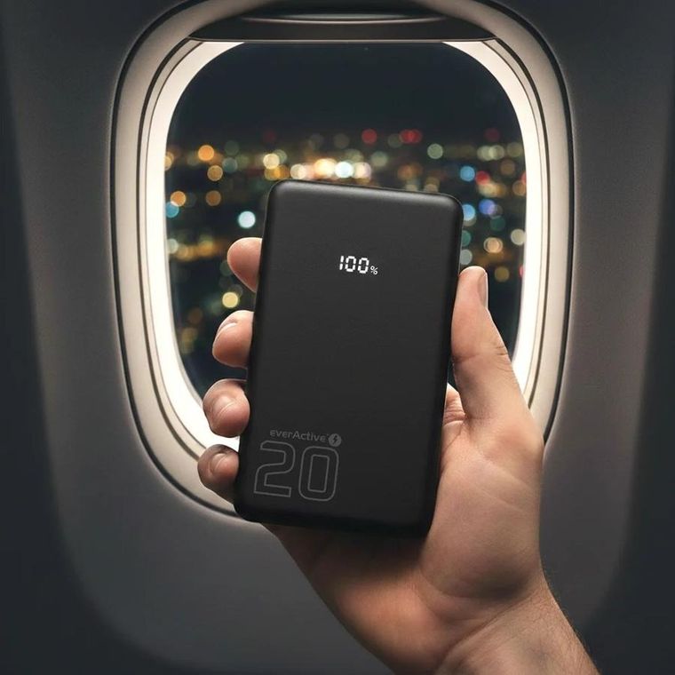 Everactive, powerbank, 20000mAh, 1xUSB, 2xUSB-C, 20W, QC4+, wyświetlacz LCD, czarny, EB-22QB