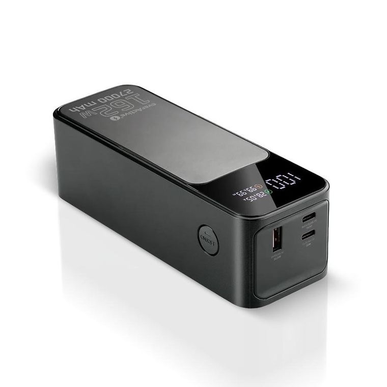 Everactive, powerbank z latarką, 27000mAh, 1xUSB, 2xUSB-C, 162,5W, QC4+, wyświetlacz LCD, czarny, EB-27Q