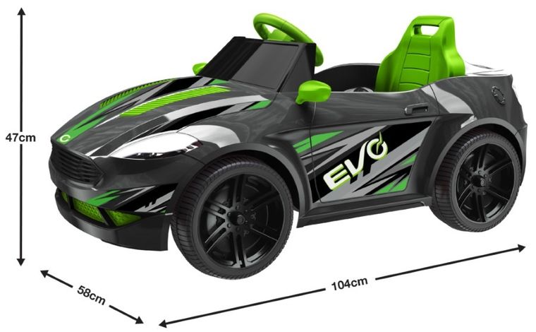 EVO, kabriolet, pojazd na akumulator, czarno-zielony