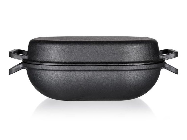 Excellent, brytfanna żeliwna, owalna z pokrywką, czarna, 39-26-14 cm, 3 + 4 l