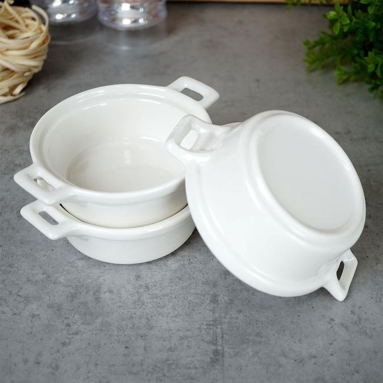 Excellent Houseware, miseczki do zapiekania, porcelanowe okrągłe, 3 szt., 130 ml