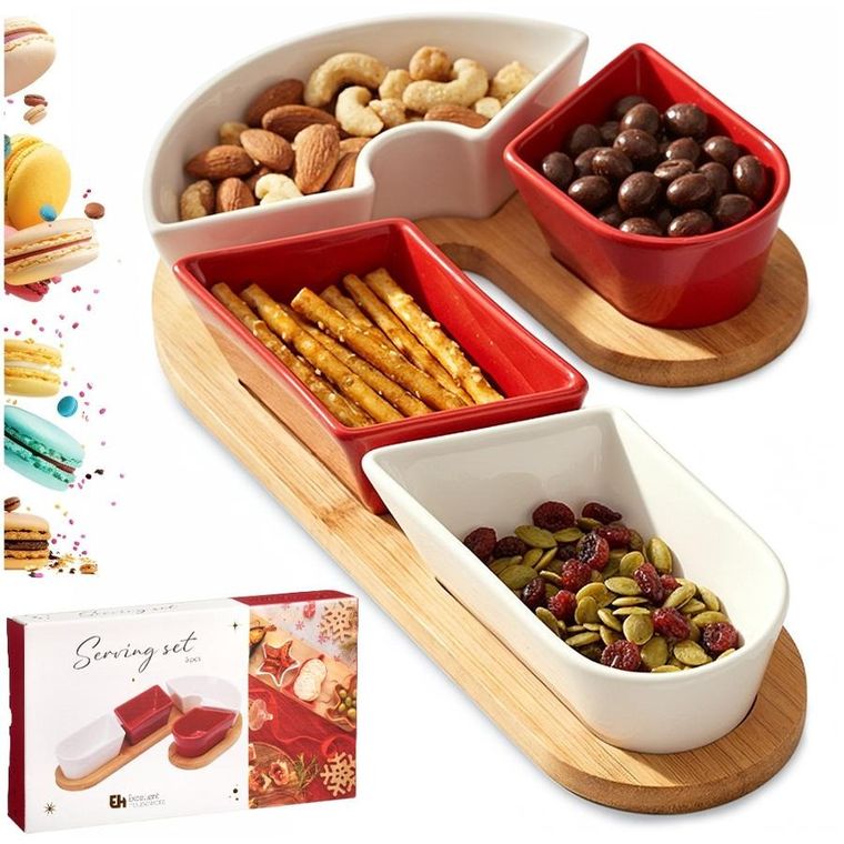 Excellent Houseware, miseczki na przekąski, na tacy, ceramiczne, 5 elementów