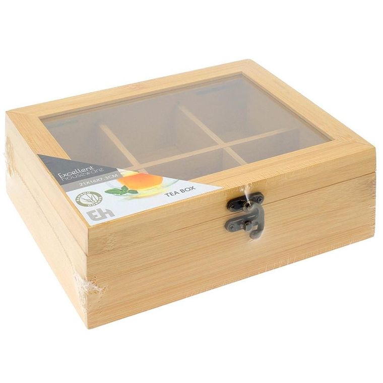 Excellent Houseware, pojemnik na herbatę, drewniany, 21-16-7,5 cm