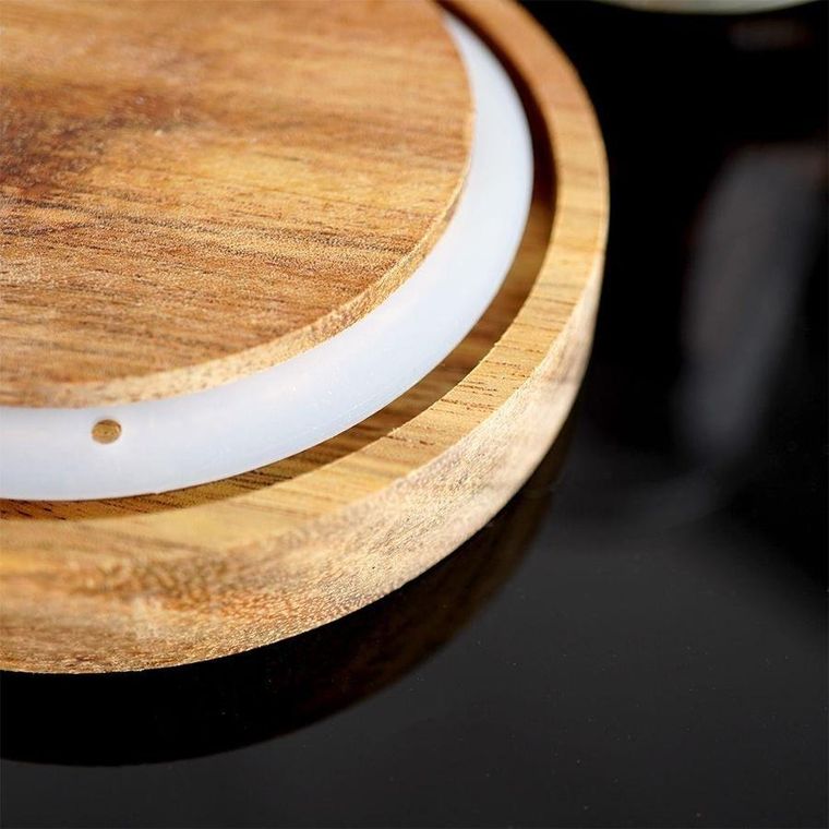 Excellent Houseware, słoik kuchenny z uszczelką i drewnianą pokrywką, szklany, 1 l