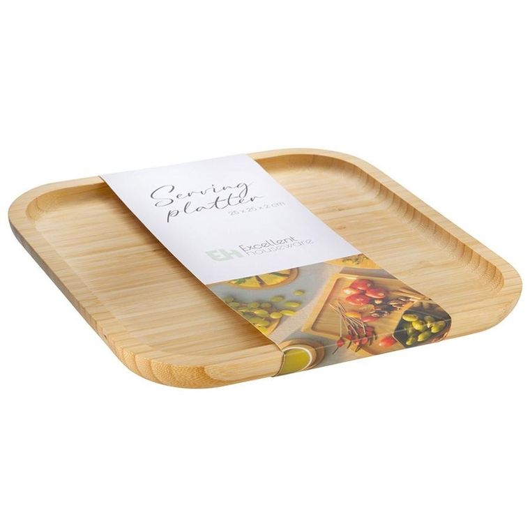 Excellent Houseware, taca do serwowania, drewniana, 25-25 cm