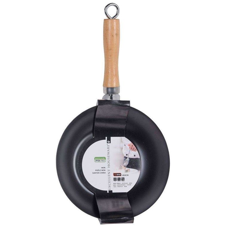 Excellent Houseware, wok chiński ze stali węglowej, 20 cm