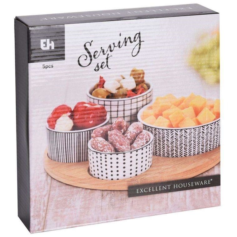 Excellent Houseware, zestaw do przekąsek na bambusowej tacy, 5 elementów