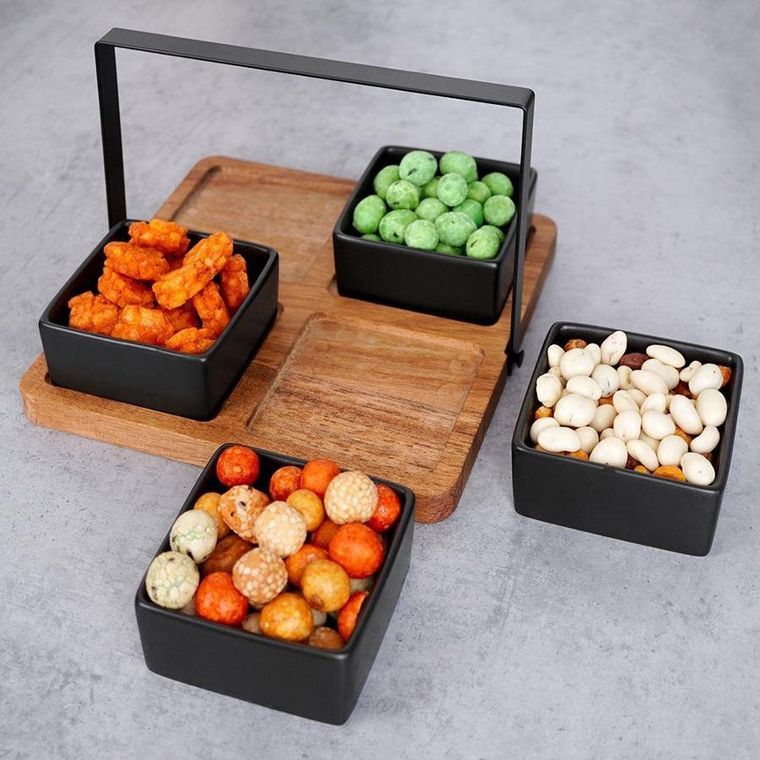 Excellent Housware, zestaw miseczek ceramicznych na tacy, do przekąsek