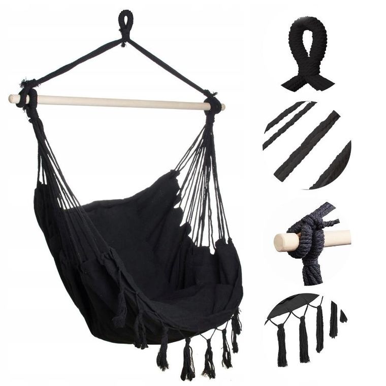 Extralink, Black Forest, hamak, fotel brazylijski, czarny, 100-130 cm