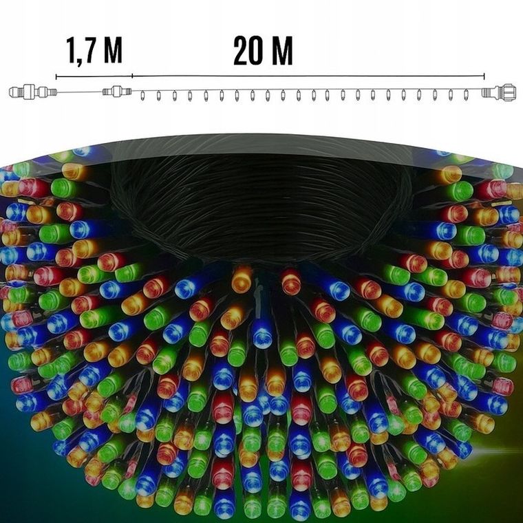 Extralink, lampki choinkowe, świąteczne, 21,7m, 300 LED, zewnętrzne, wewnętrzne, multikolor