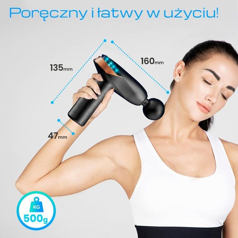 Extralink, Massage Gun Lite, pistolet do masażu, 3200 RPM, 6 końcówek