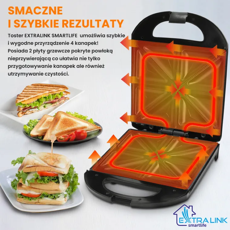 Extralink Smart Life Sandwich-Maker XXL SJ-33, Opiekacz do kanapek XXL, 1400W, Opiekacz na 4 tosty