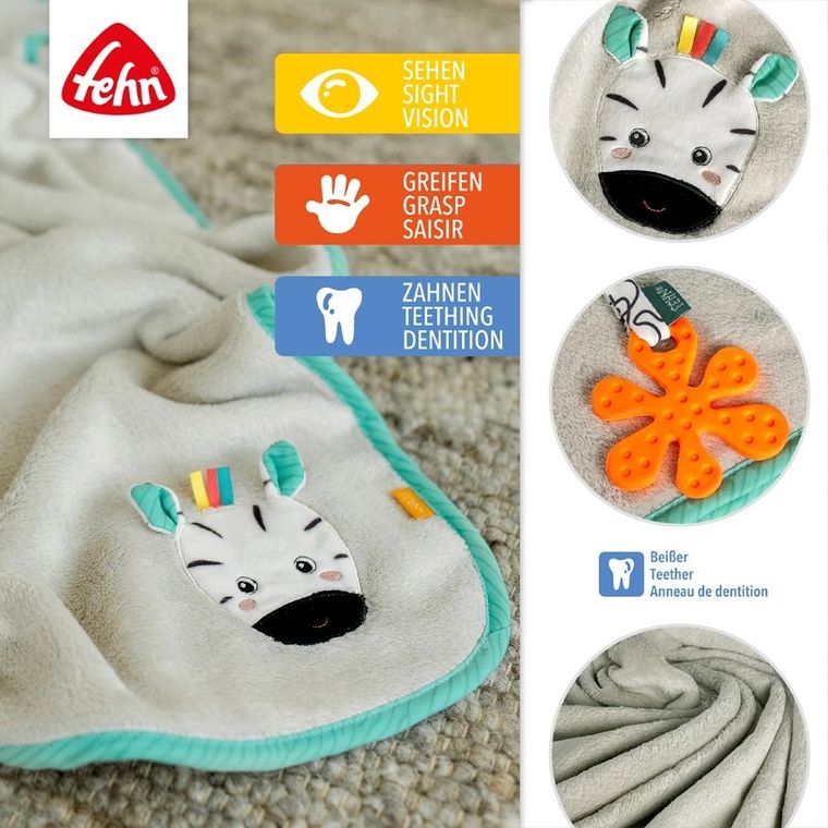 Fehn, DoBabyDoo, kocyk zebra z gryzakiem