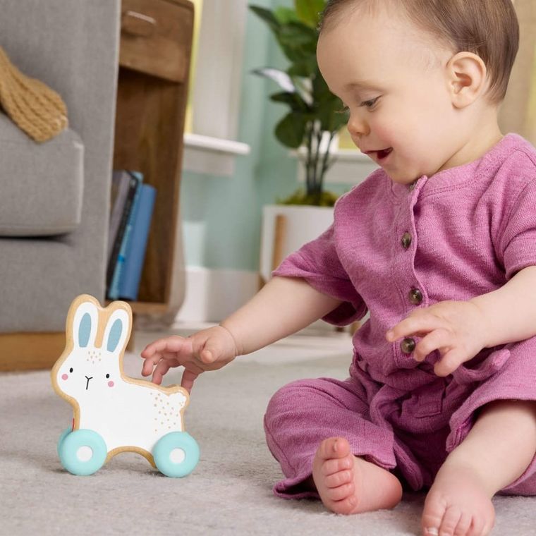 Fisher-Price, Królik do pchania, zabawka niemowlęca drewniana