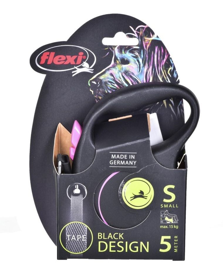 Flexi, Black Design, smycz automatyczna, rozmiar S, 5 m, różowa