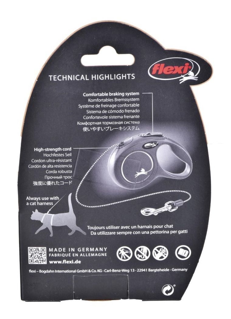 Flexi, New Classic, Cat, smycz automatyczna, linka, rozmiar 3 m, czarna