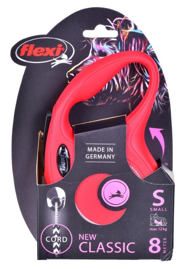 Flexi, New Classic, smycz automatyczna, linka, rozmiar S, 8 m, czerwona