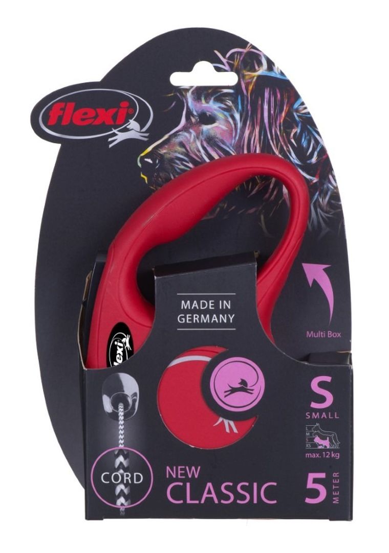 Flexi, New Classic, smycz, rozmiar S, linka, 5 m, do 12 kg, czerwony