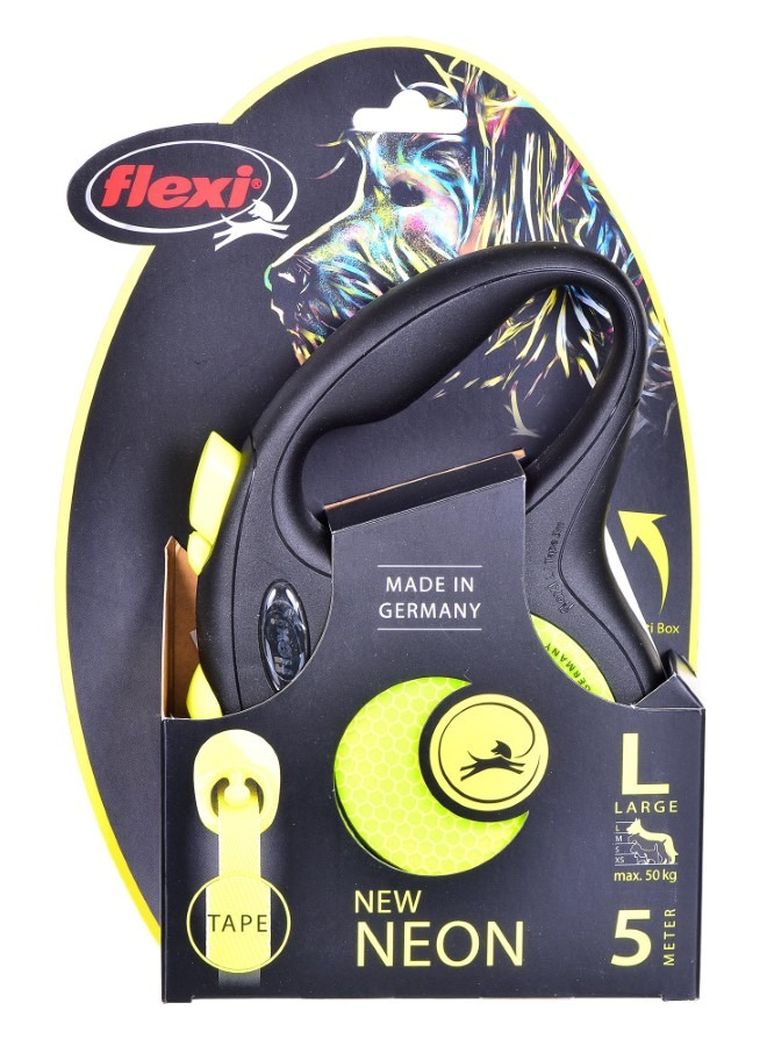 Flexi, New Neon, smycz automatyczna, rozmiar L, taśma, 5 m
