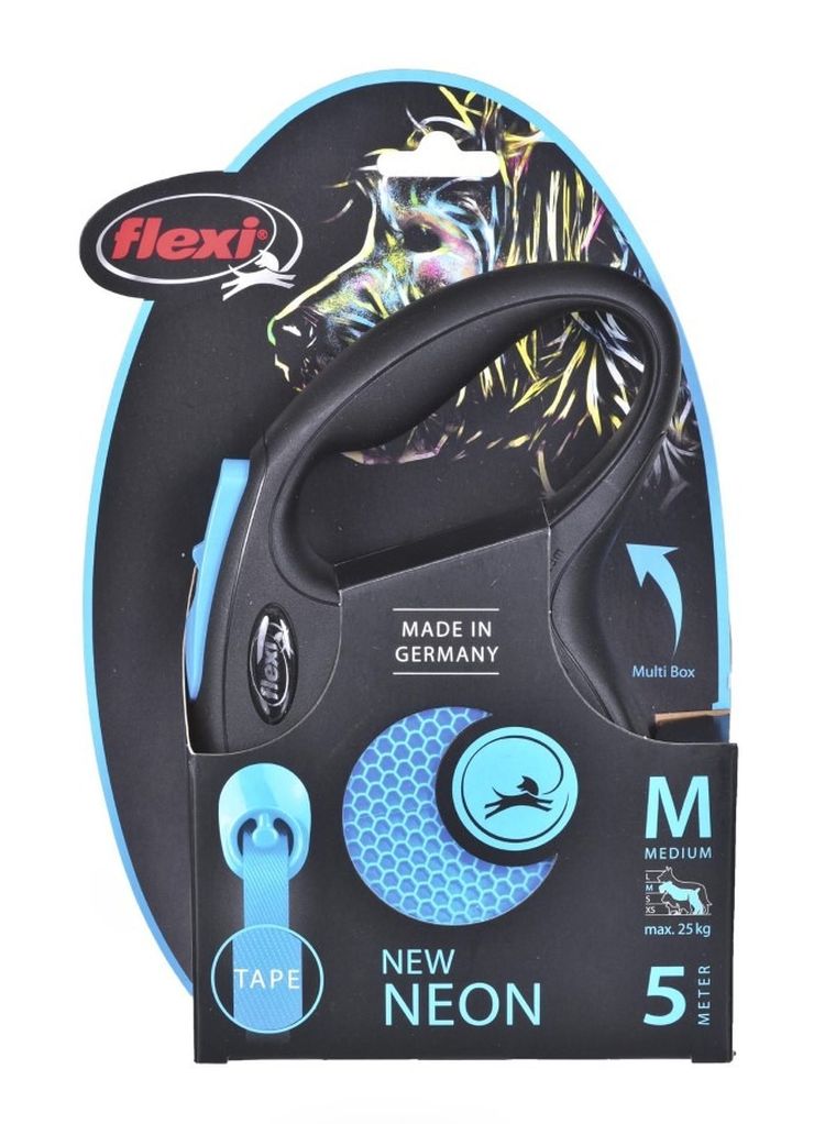 Flexi, New Neon, smycz automatyczna, rozmiar M, 5 m, niebieska