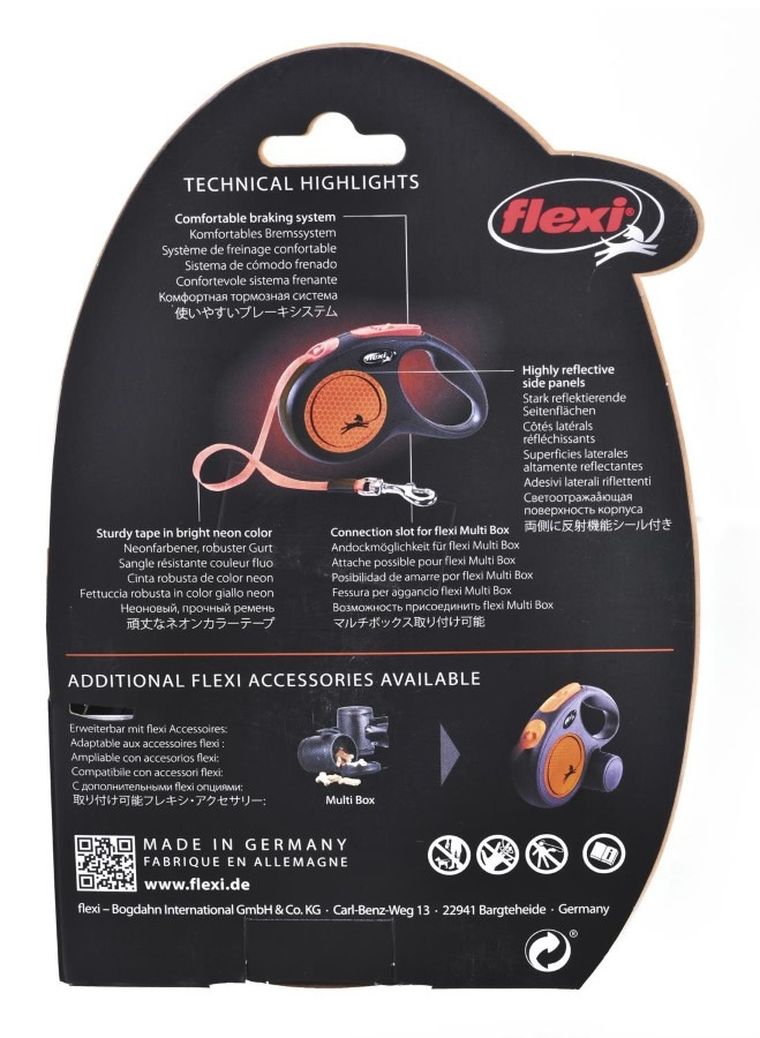 Flexi, New Neon, smycz automatyczna, rozmiar M, 5 m, pomarańczowa