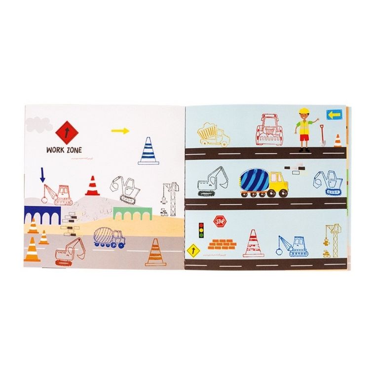 Floss & Rock, Na budowie, zestaw kolorowych pieczątek i książeczka